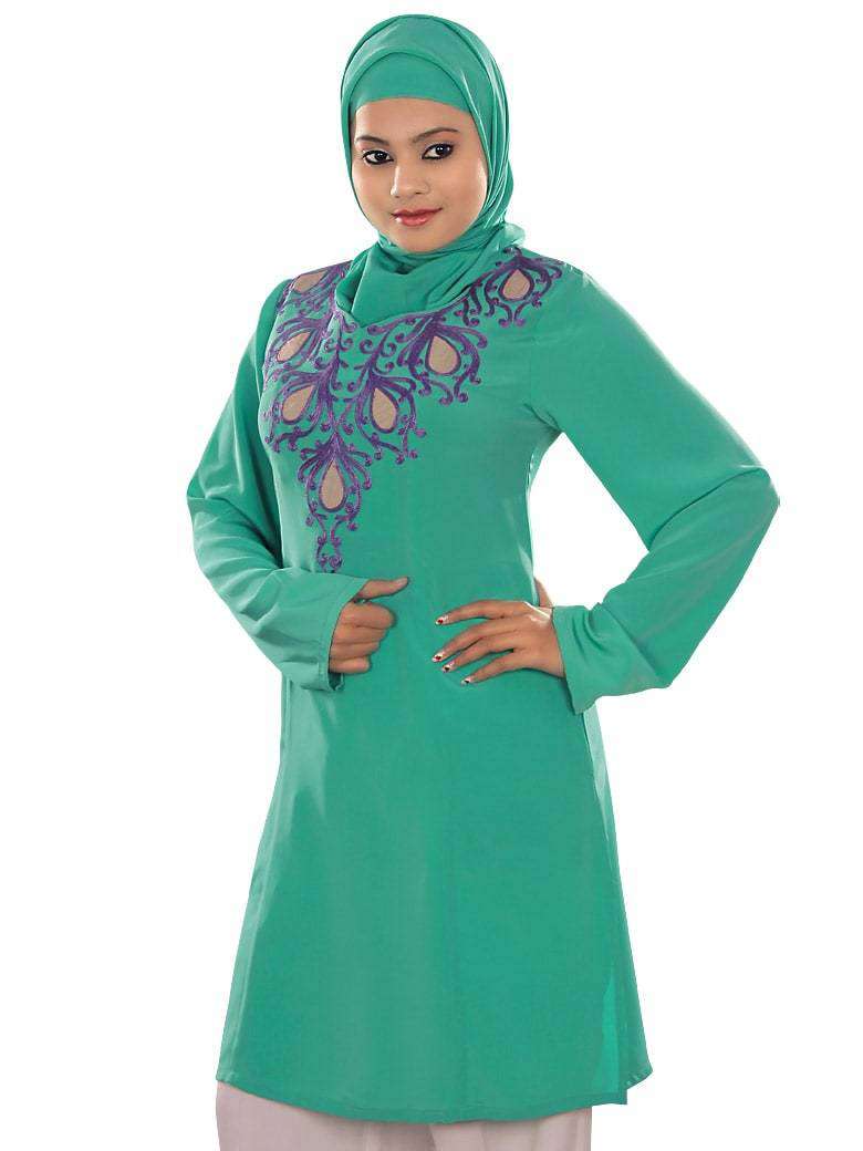 Reham Green Embroidered Tunic