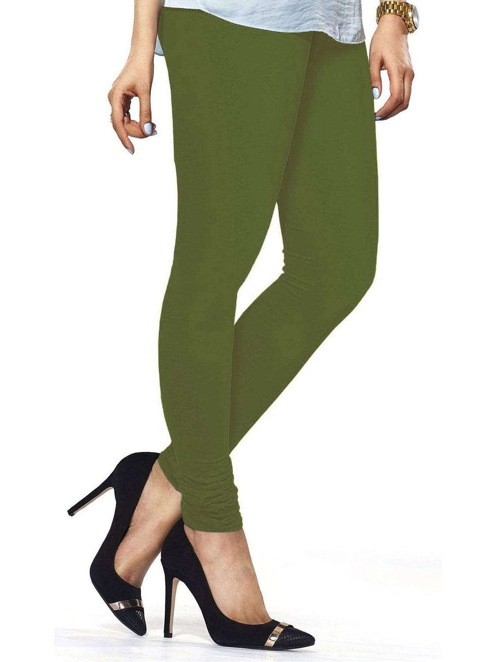 Cotton Lycra Churidar Free Size Chatni Green Leggings