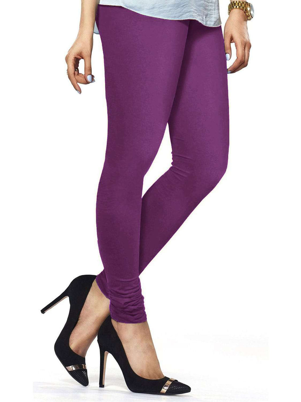 Buy Cotton Lycra Churidar Free Size Dark Violet Leggings Online