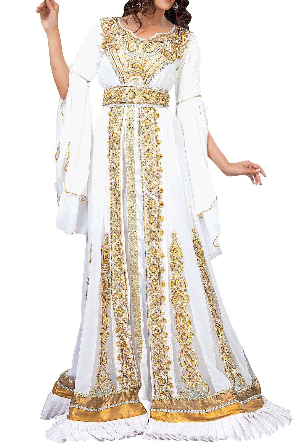 Unique White & Gold Embroidered Designer Caftan