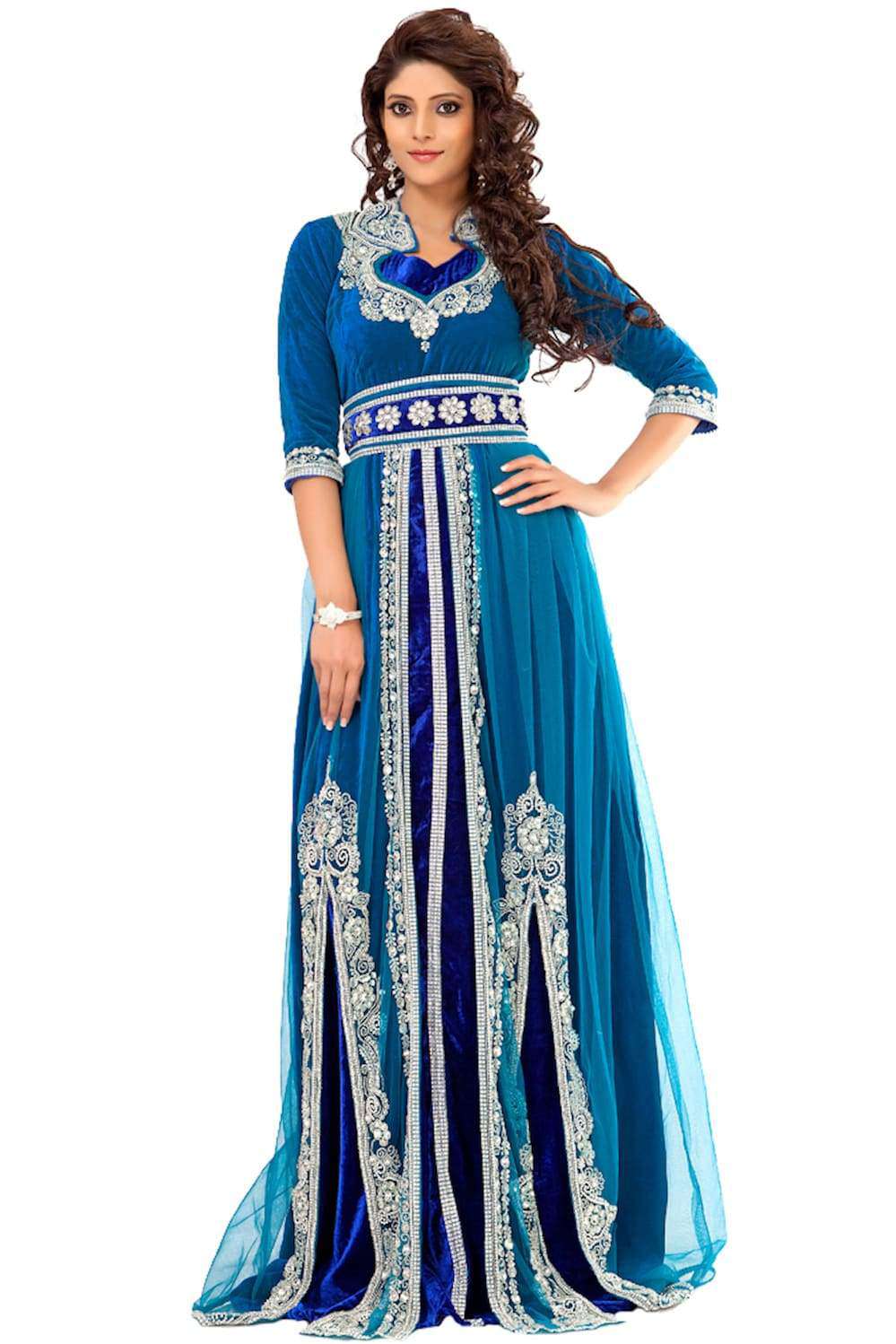 Splendorous Azure Blue Jacket Style Caftan