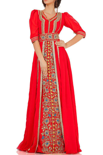 Attractive Dark Red Jacket Style Moroccan Wedding Kaftan