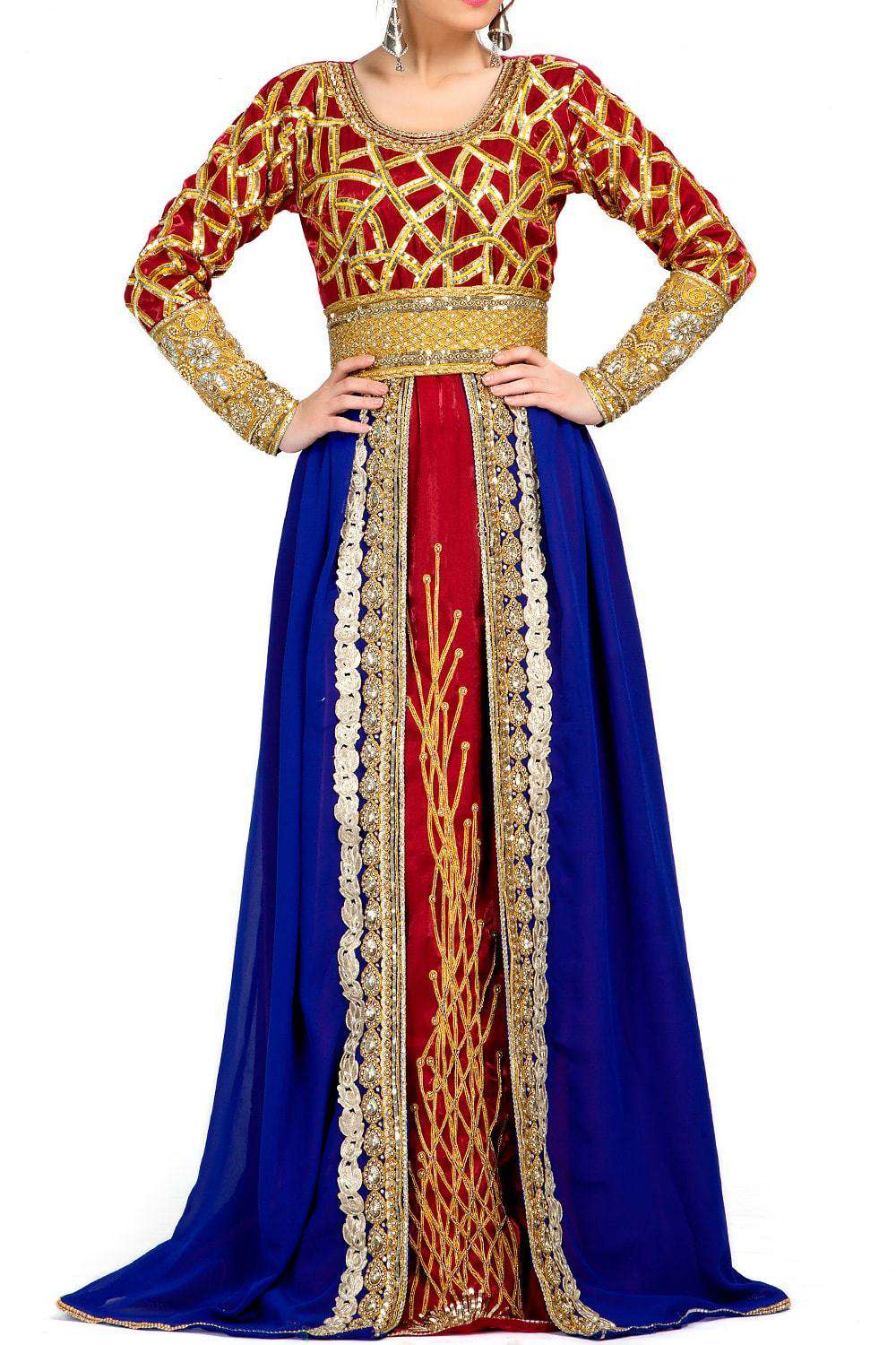 Blue and Maroon Red Color Exclusive Georgette Designer Caftan