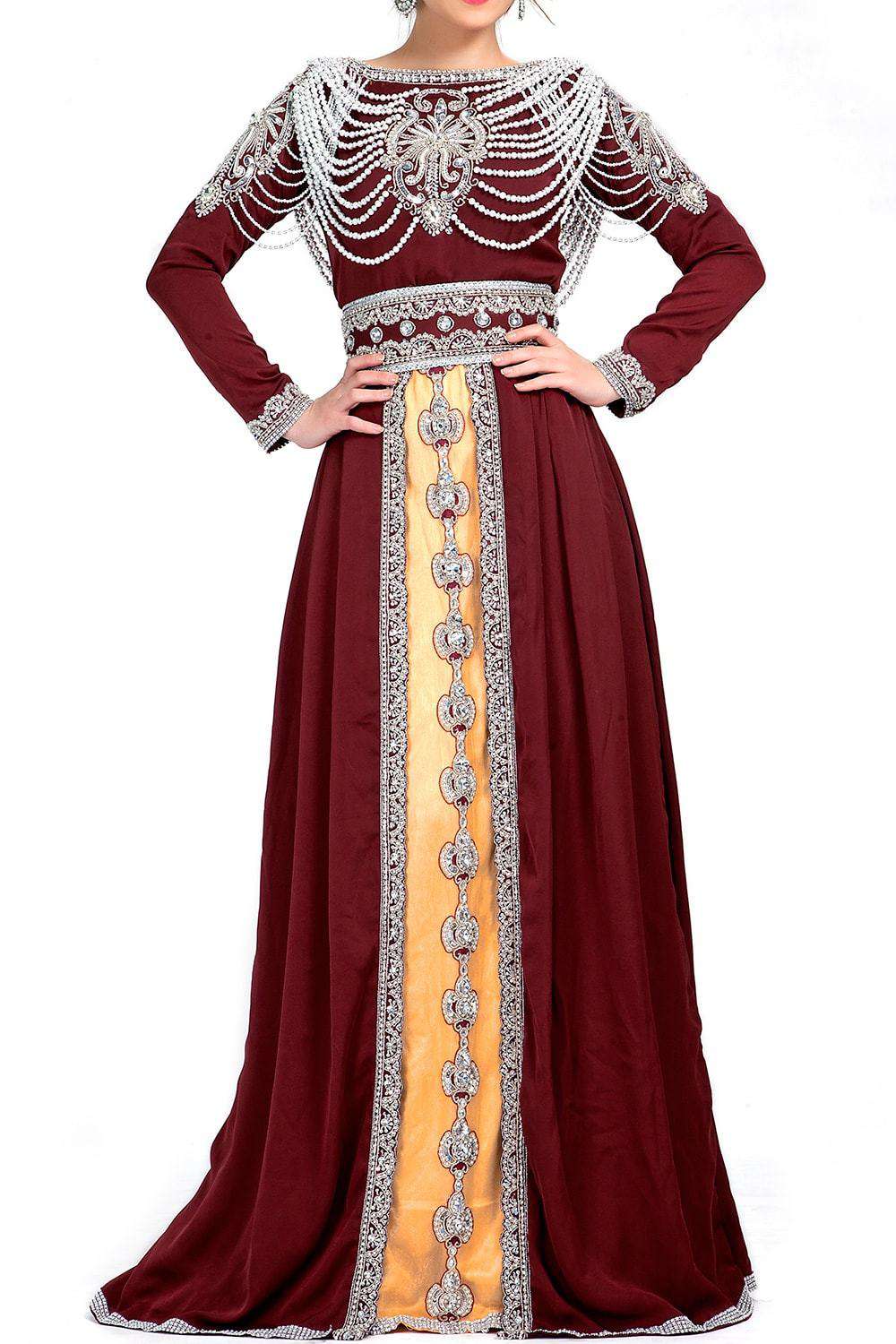 Maroon and Beige color Exclusive Silk Designer Caftan