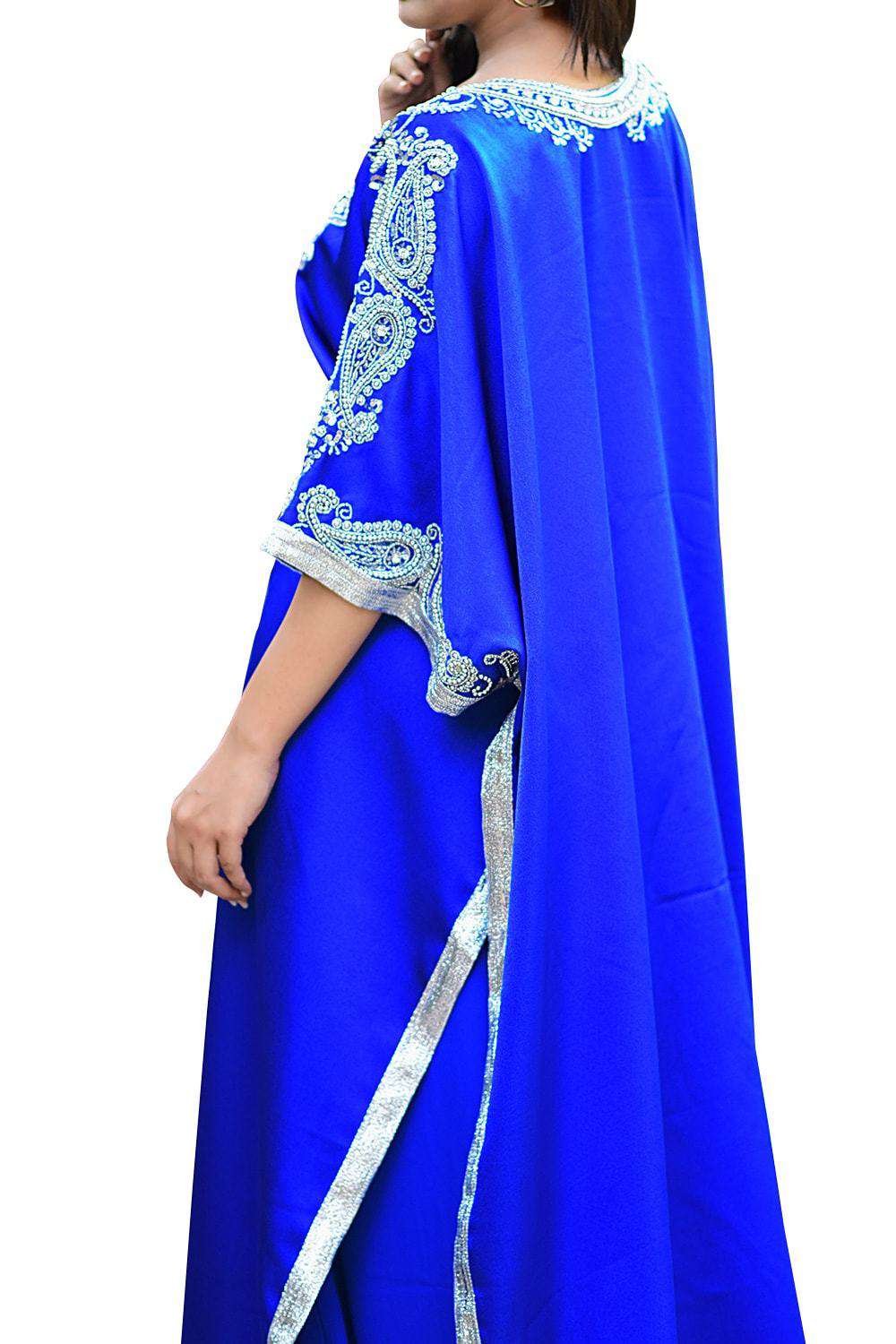 Blue Color Modern Silk Arabic Kaftan - One Size