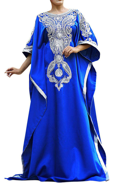 Blue Color Modern Silk Arabic Kaftan - One Size