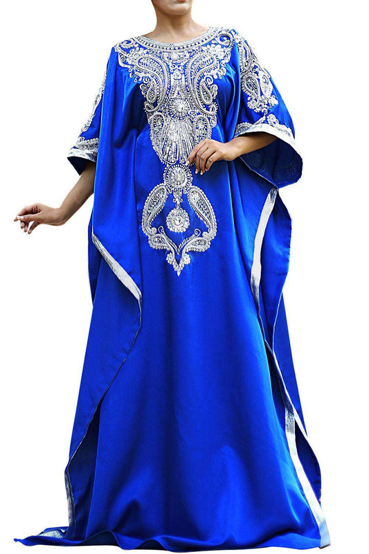 Blue Color Modern Silk Arabic Kaftan - One Size