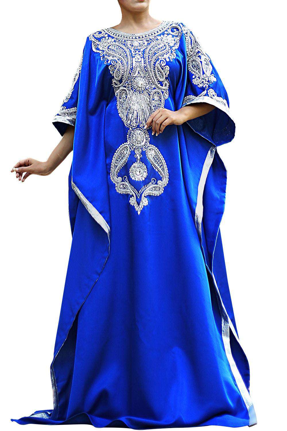 Blue Color Modern Silk Arabic Kaftan - One Size