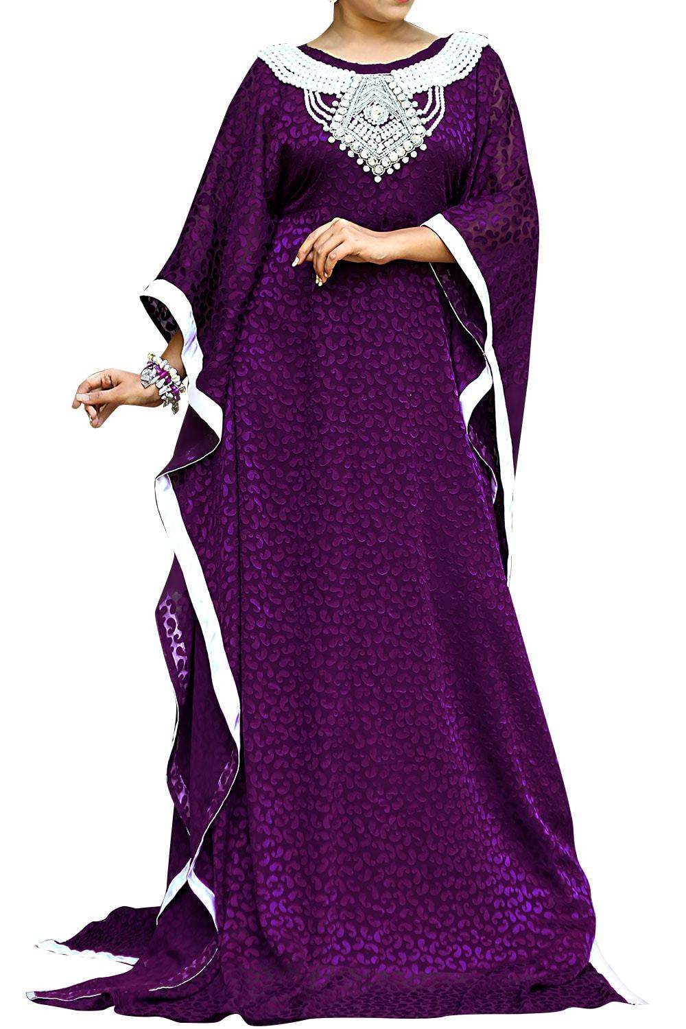 Purple Color Designer Self Printed Kaftan Farasha - One Size