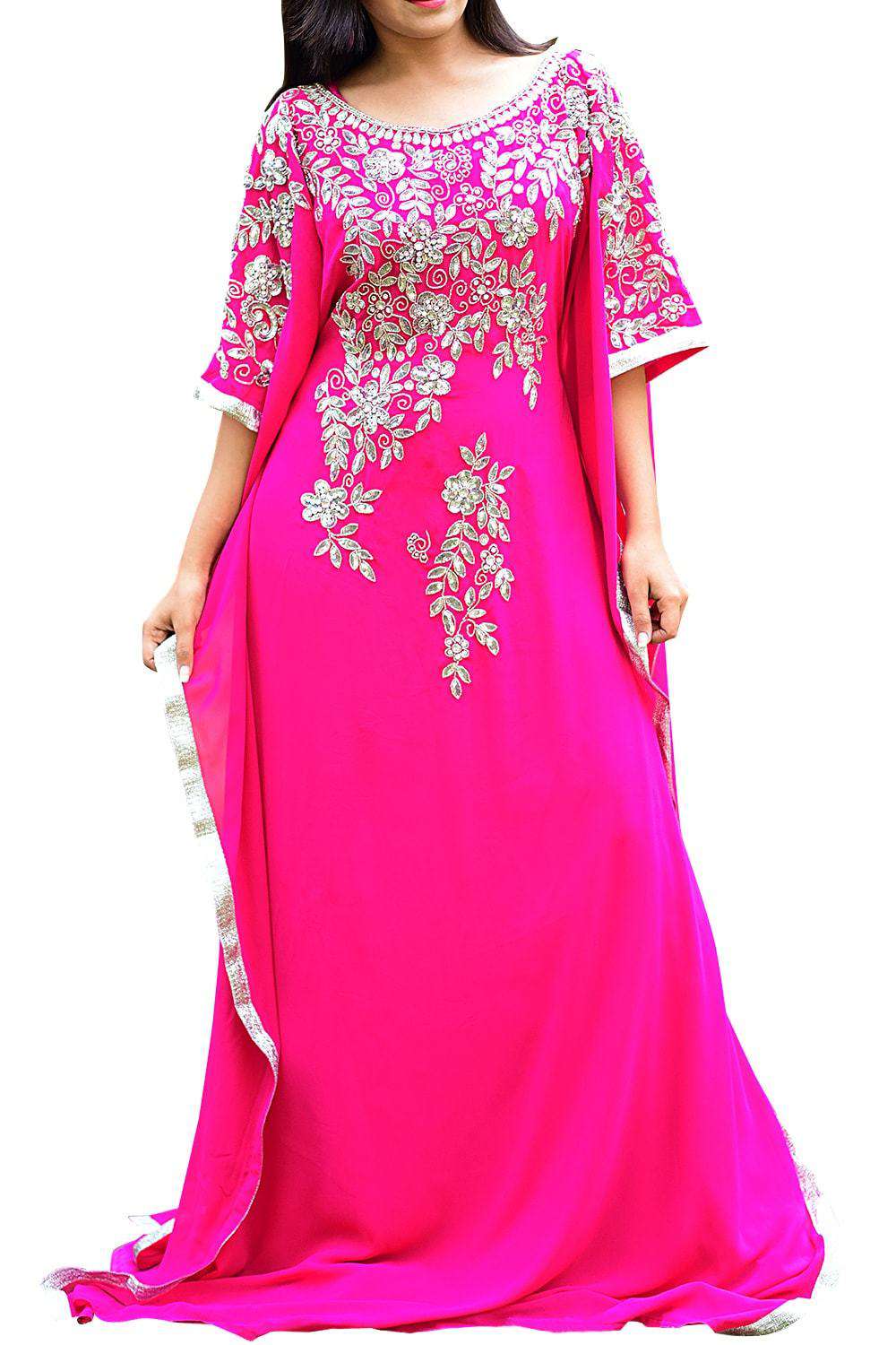 Scintillating Pink Color Georgette Embroidered Kaftan - Free Size