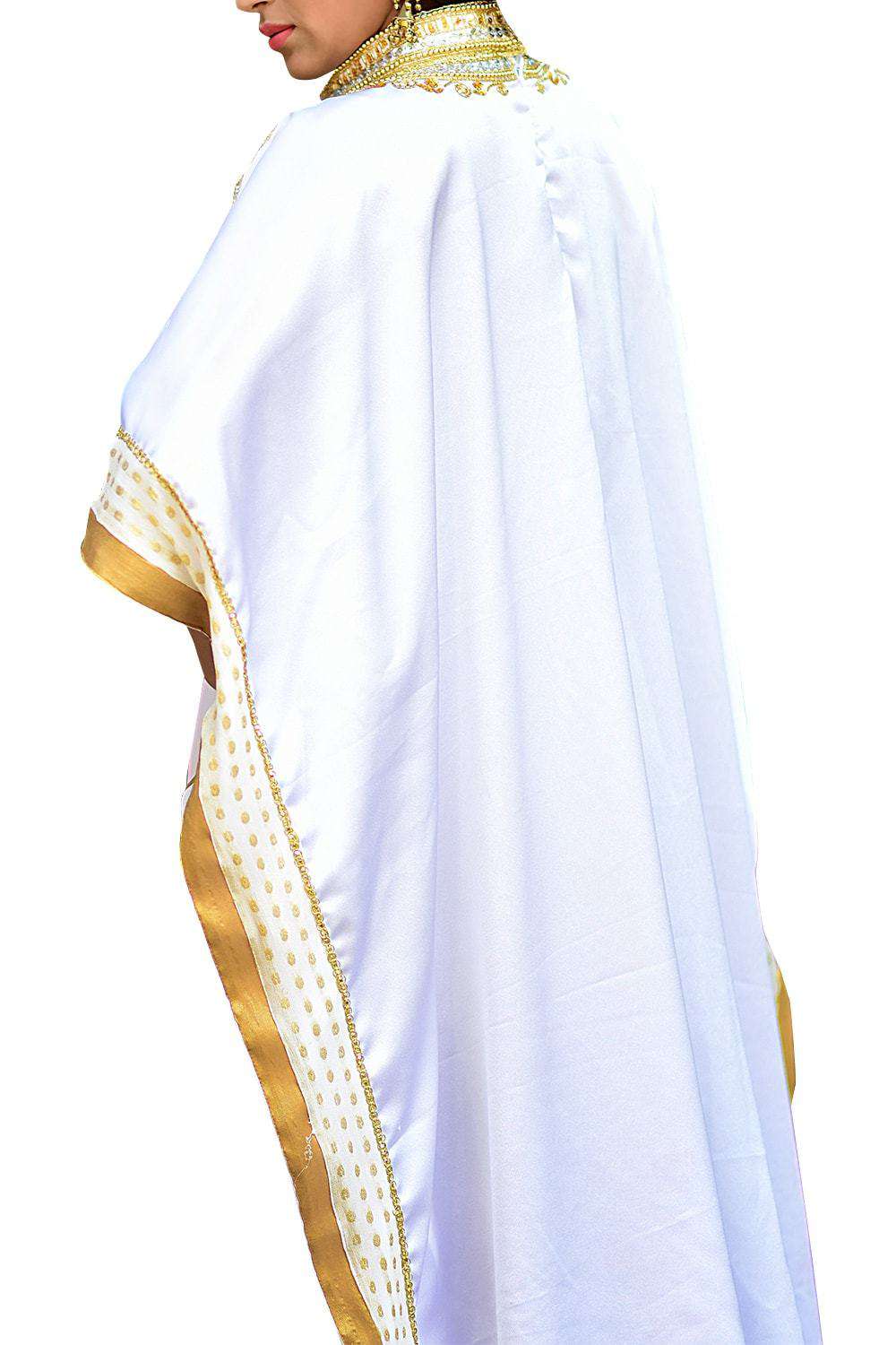 Dazzling White and Gold Color Fashionable Kaftan - One Size