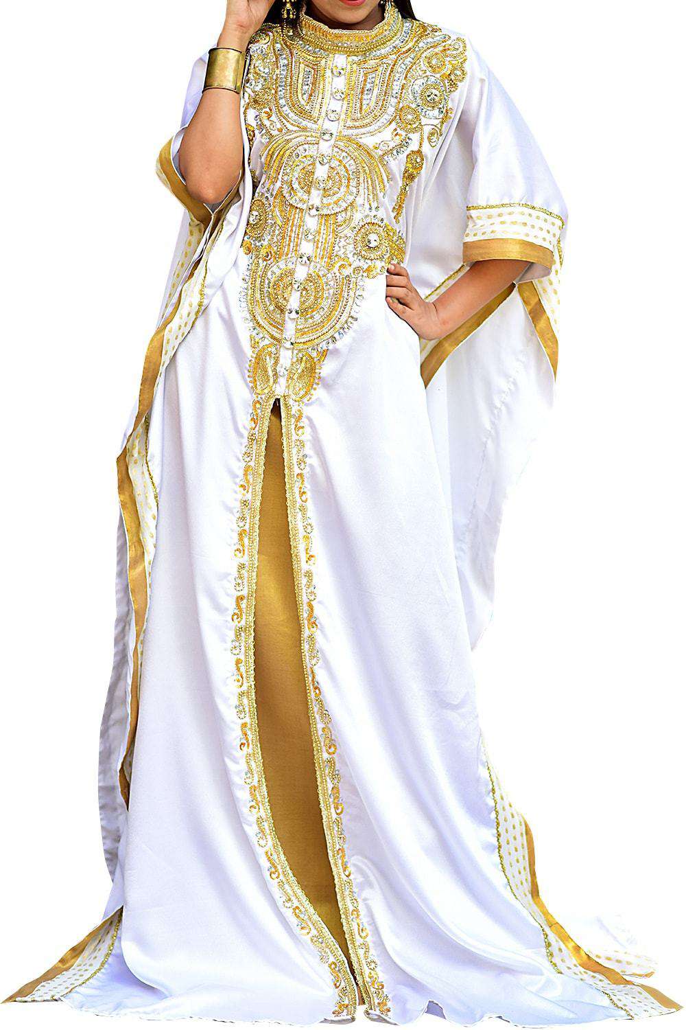 Dazzling White and Gold Color Fashionable Kaftan - One Size