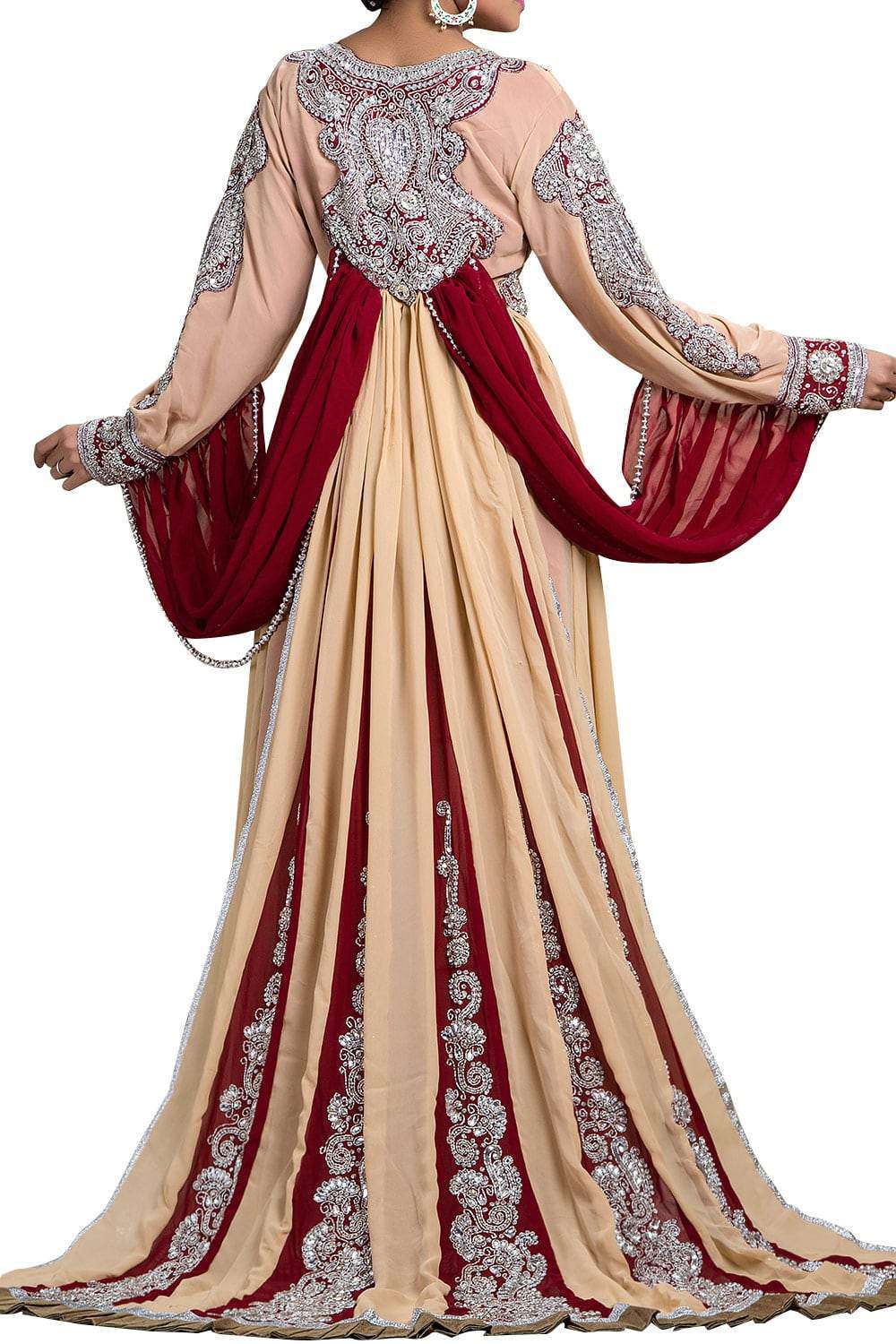 Off White and Maroon Color Crepe Caftan