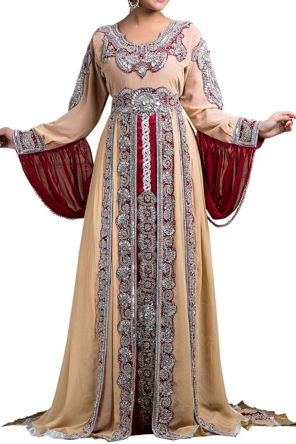 Off White and Maroon Color Crepe Caftan
