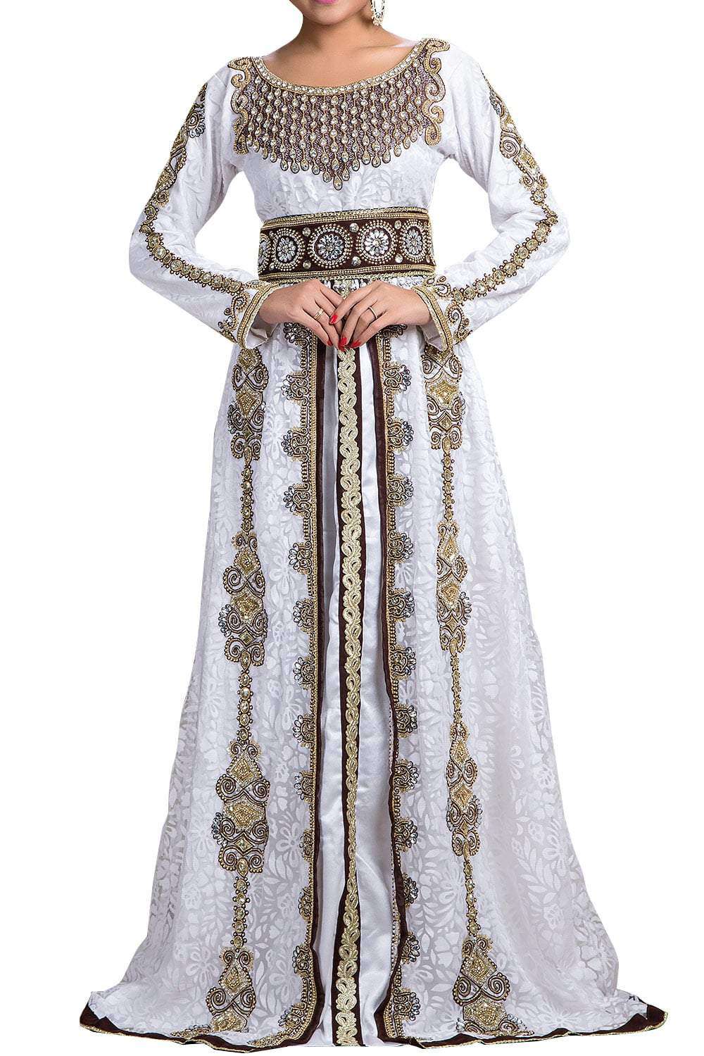 Brown and White Color Crepe Caftan