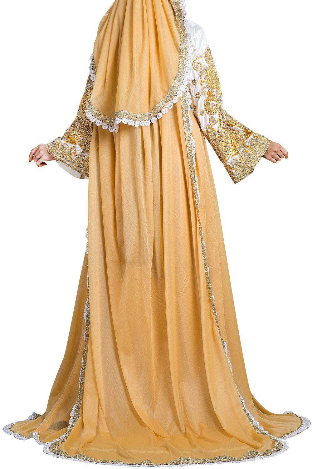 Yellow and White Color Crepe Caftan