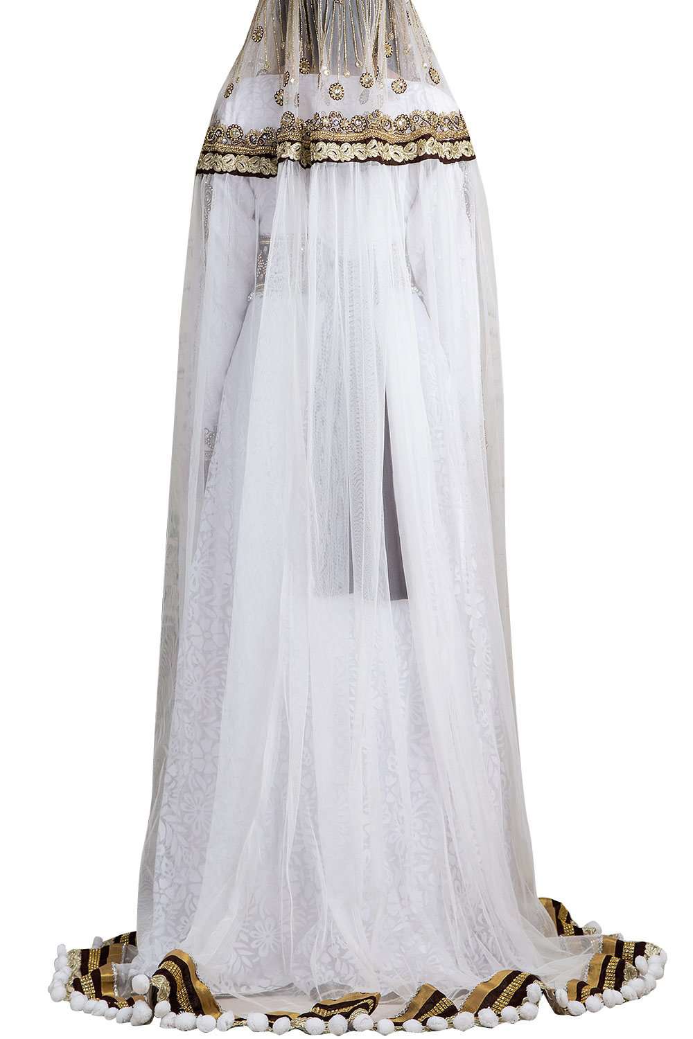 Brown and White Color Crepe With Veil Caftan