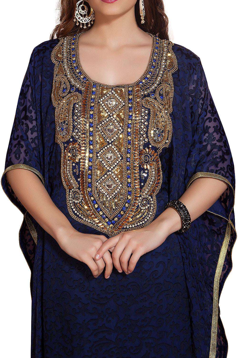 Dark Blue Modern Hand Beaded Jalabiya