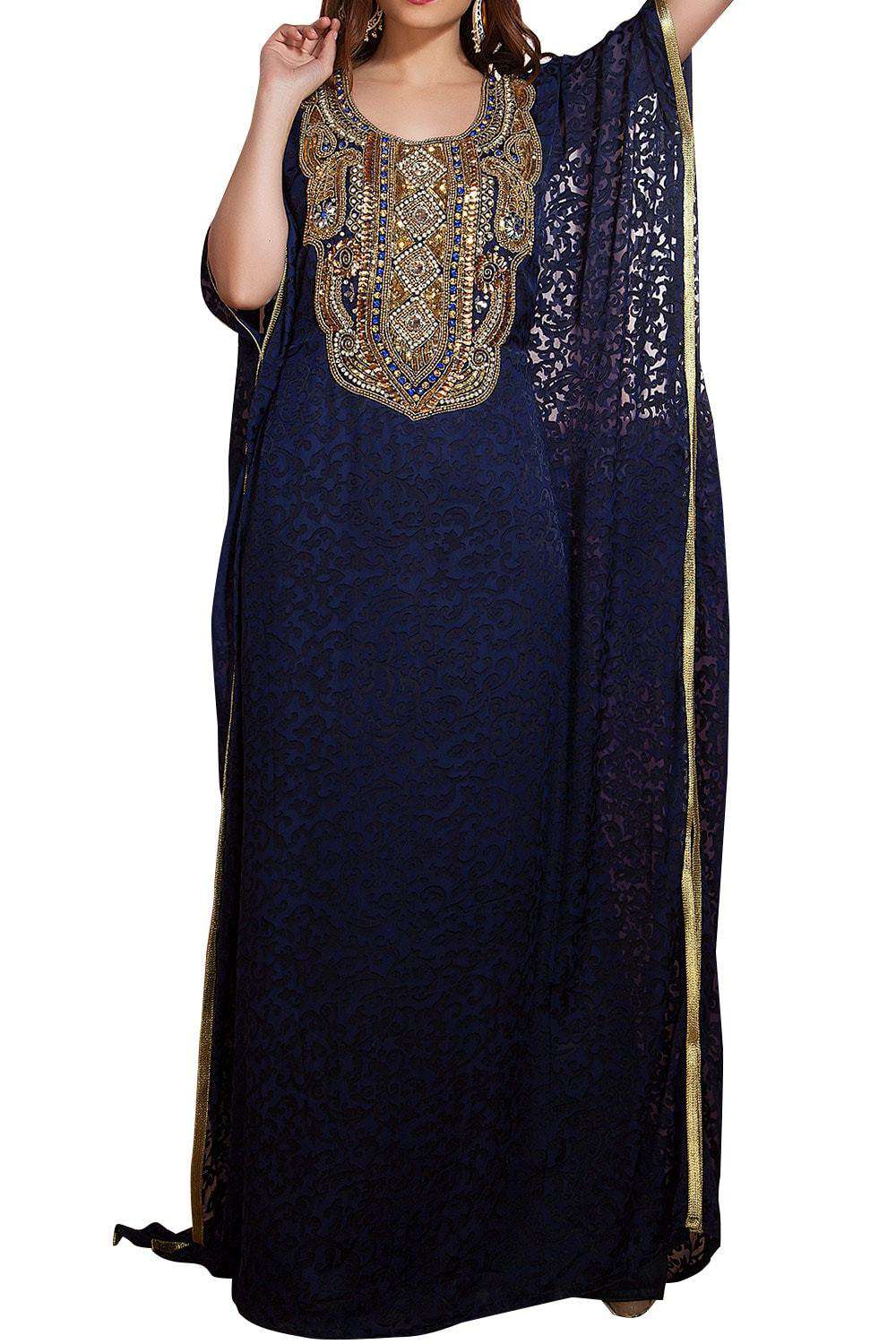 Dark Blue Modern Hand Beaded Jalabiya