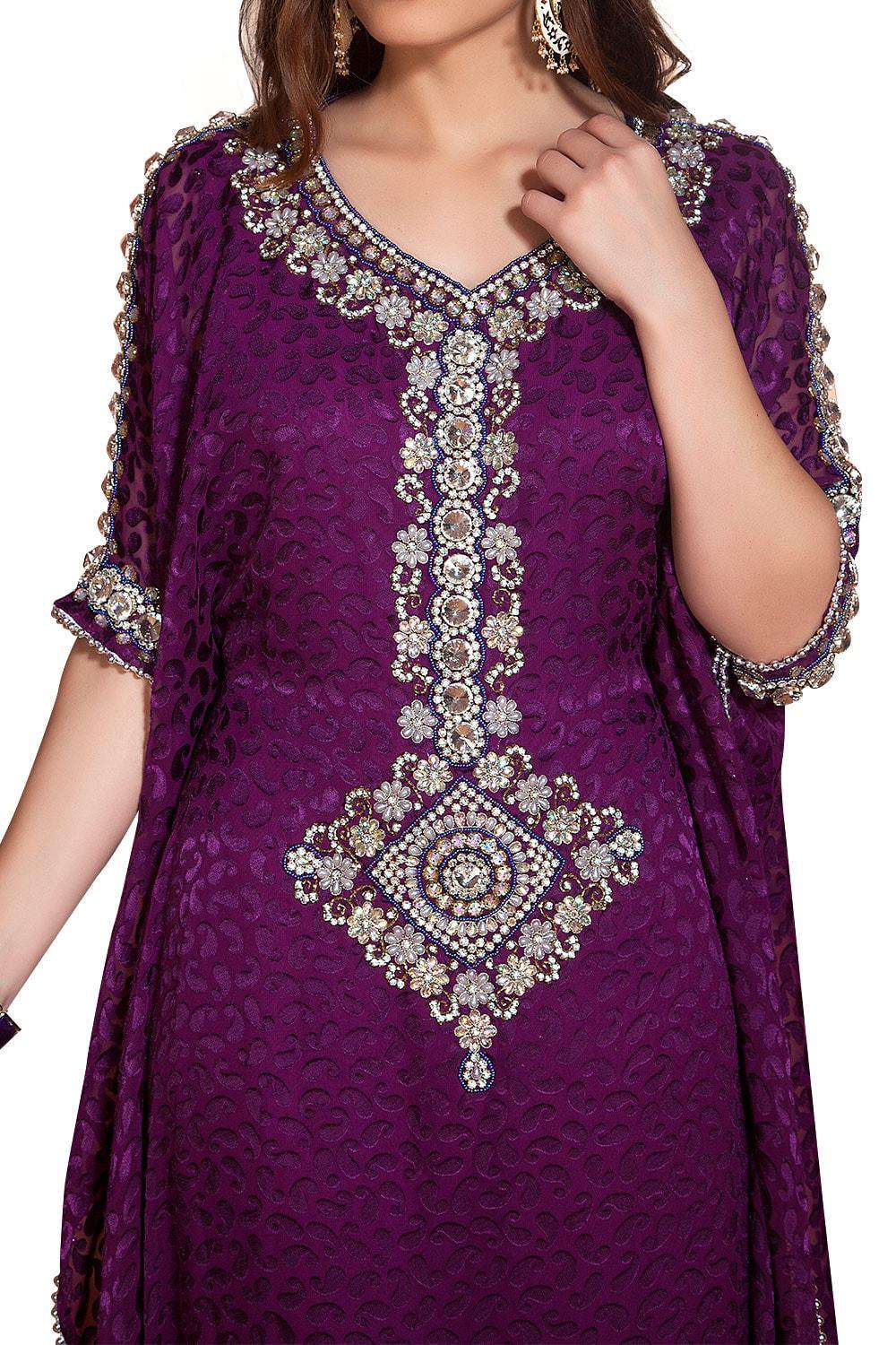 Scintillating Fuchsia Hand Beaded Free Size Arabian Designer Kaftan