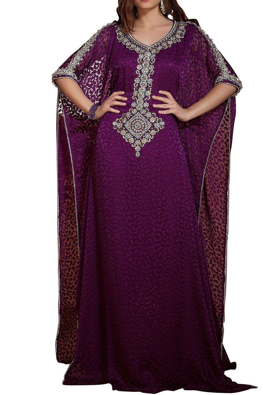 Scintillating Fuchsia Hand Beaded Free Size Arabian Designer Kaftan