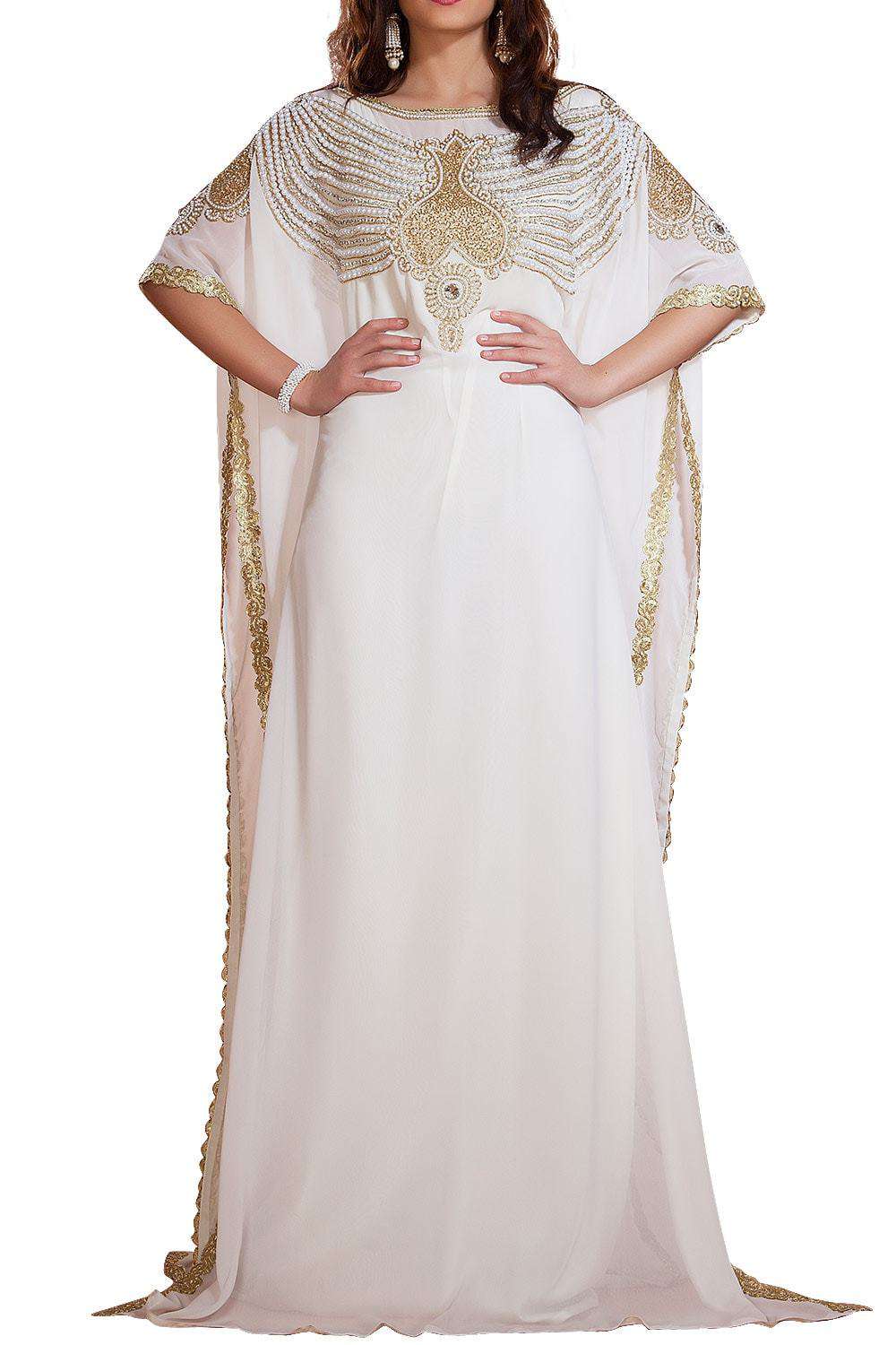 White Color Georgette Hand Beaded Designer Farasha