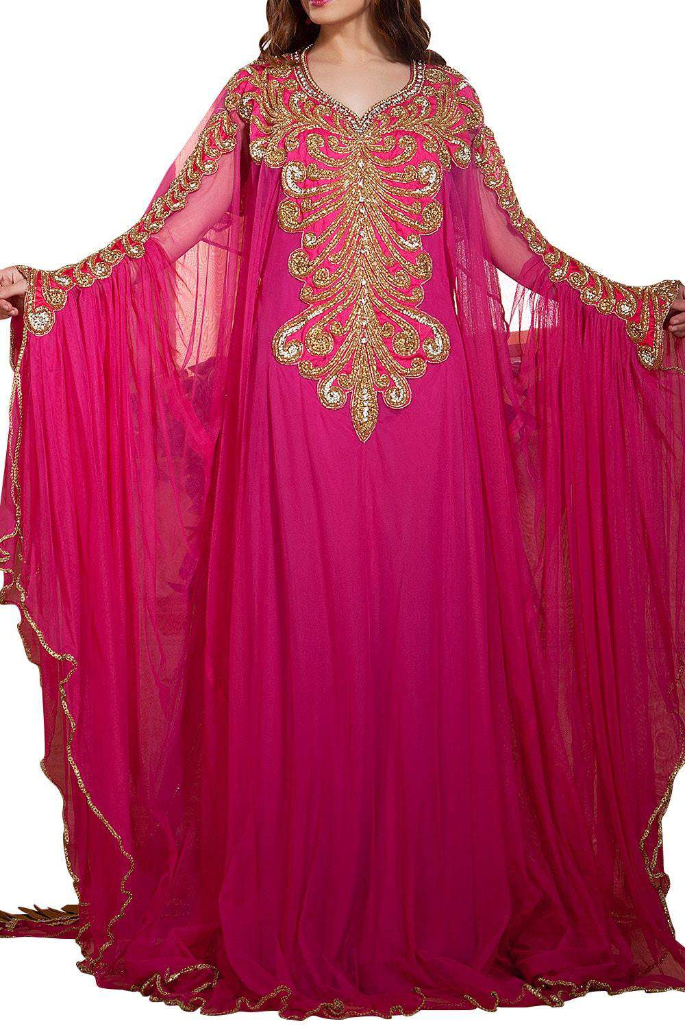 Pink Color Hand Beaded Dubai Ladies Long Sleeve Designer Farasha