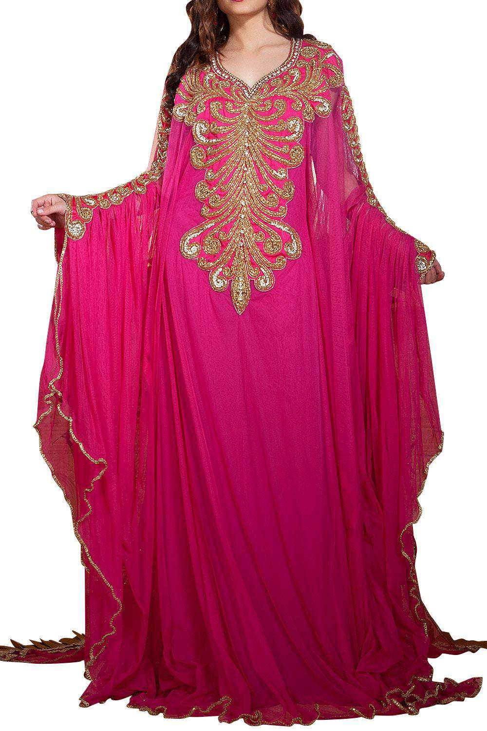 Pink Color Hand Beaded Dubai Ladies Long Sleeve Designer Farasha