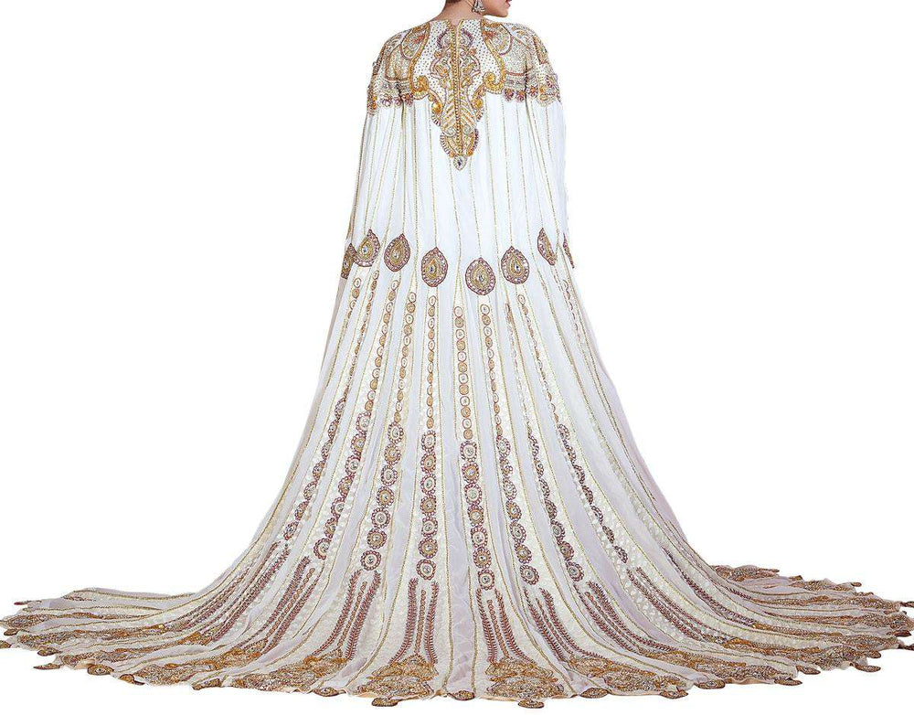 Contemporary Classy Gold and Off White & Gray Modern Moroccan Wedding Dress Long Sleeve Caftan