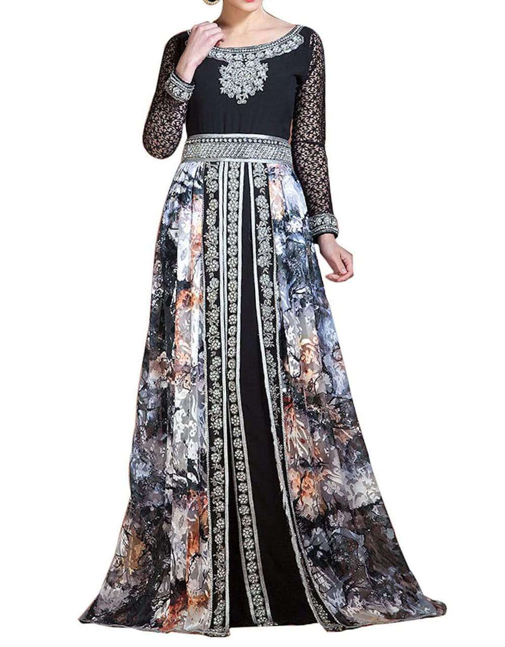Gleaming Multi and Black Color Party Wear Full Sleeve Caftan