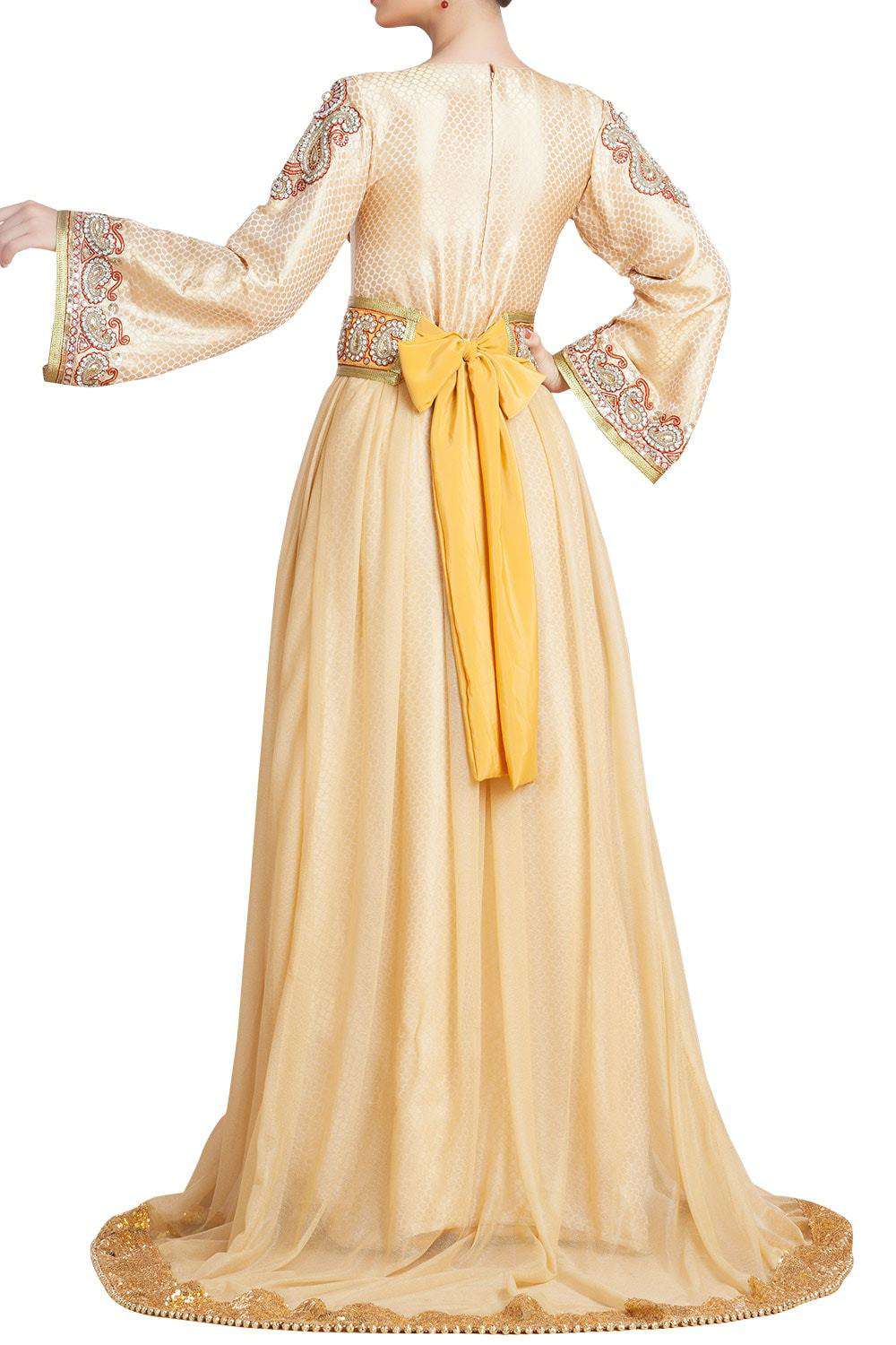 Gold Color Hand Beaded Dubai Ladies Moroccan Style Wedding Caftan