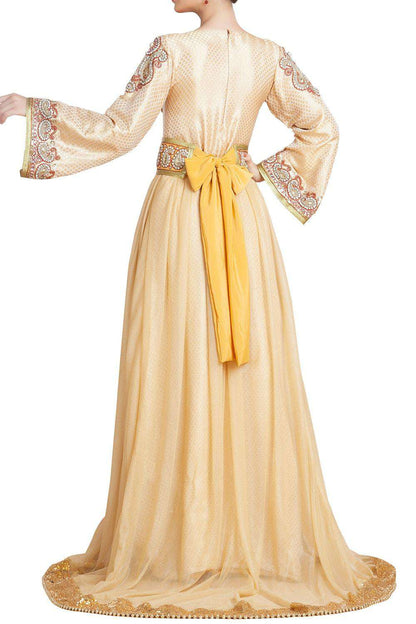 Gold Color Hand Beaded Dubai Ladies Moroccan Style Wedding Caftan
