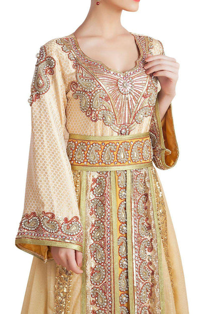 Gold Color Hand Beaded Dubai Ladies Moroccan Style Wedding Caftan