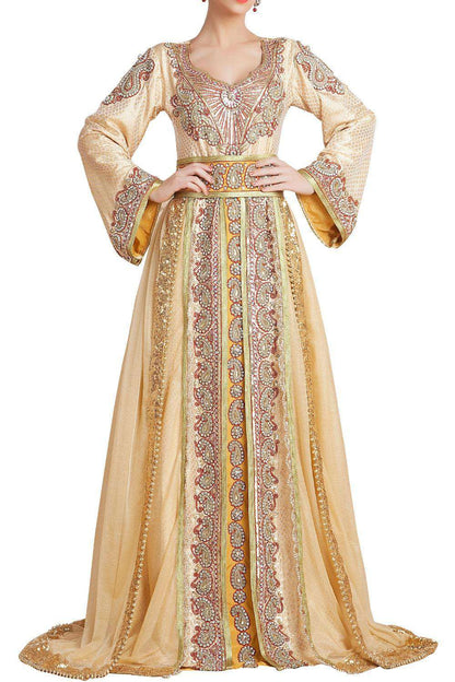 Gold Color Hand Beaded Dubai Ladies Moroccan Style Wedding Caftan