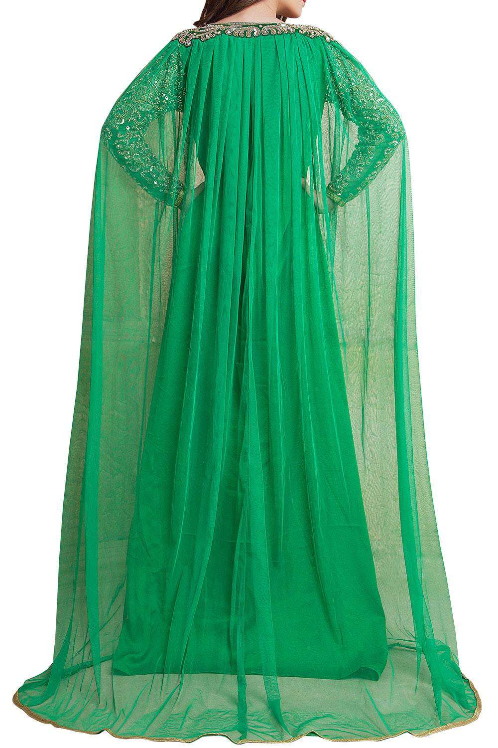 Green Color Designer Handmade Arabic Long Sleeve Wedding Islamic Dress