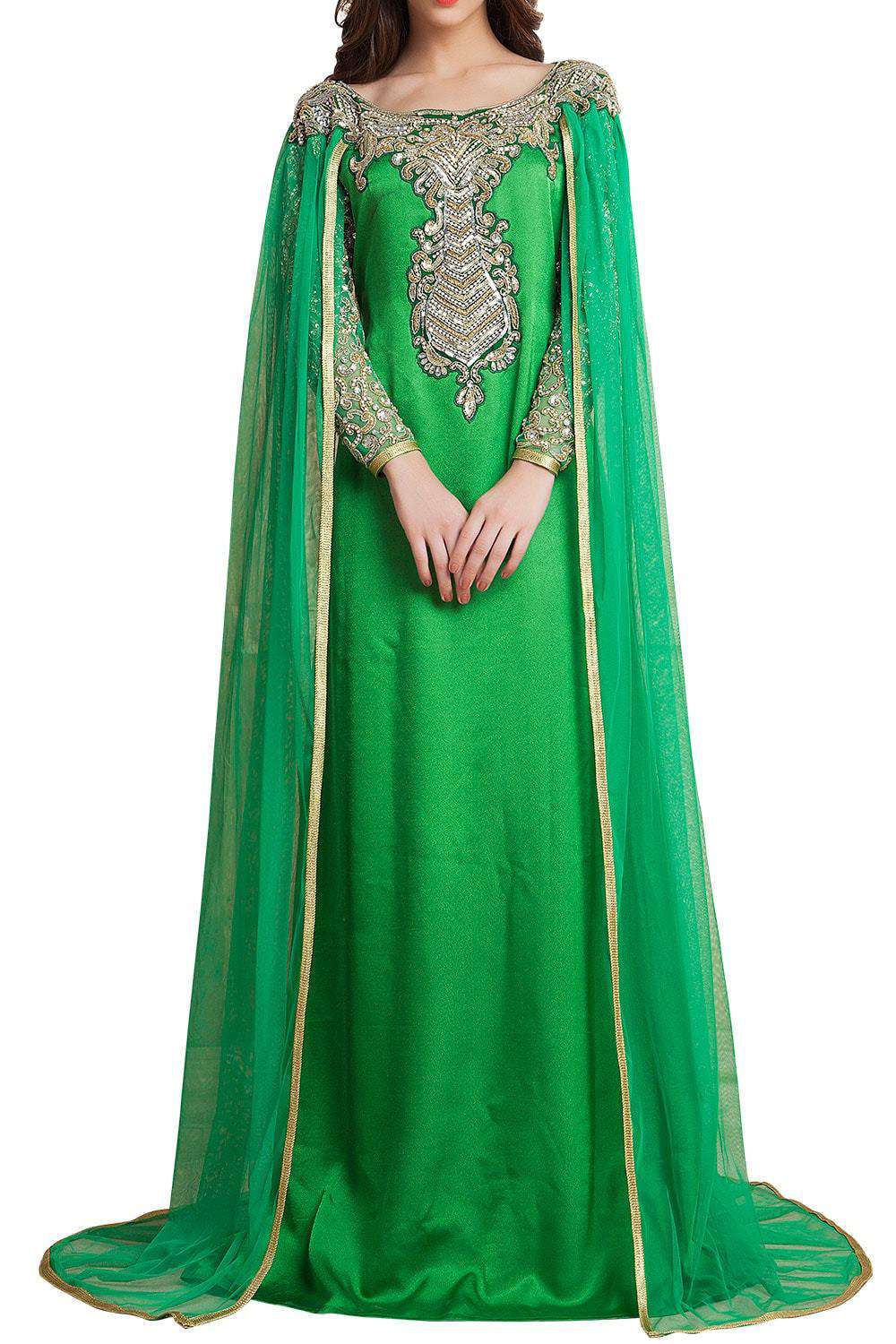Green Color Designer Handmade Arabic Long Sleeve Wedding Islamic Dress