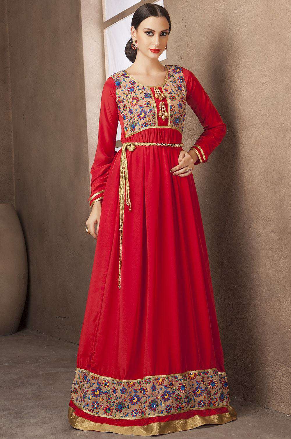 Red Long Sleeve Formal Embroidered Islamic Dress MYPF1199