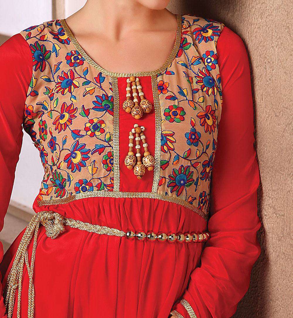 Red Long Sleeve Formal Embroidered Islamic Dress MYPF1199