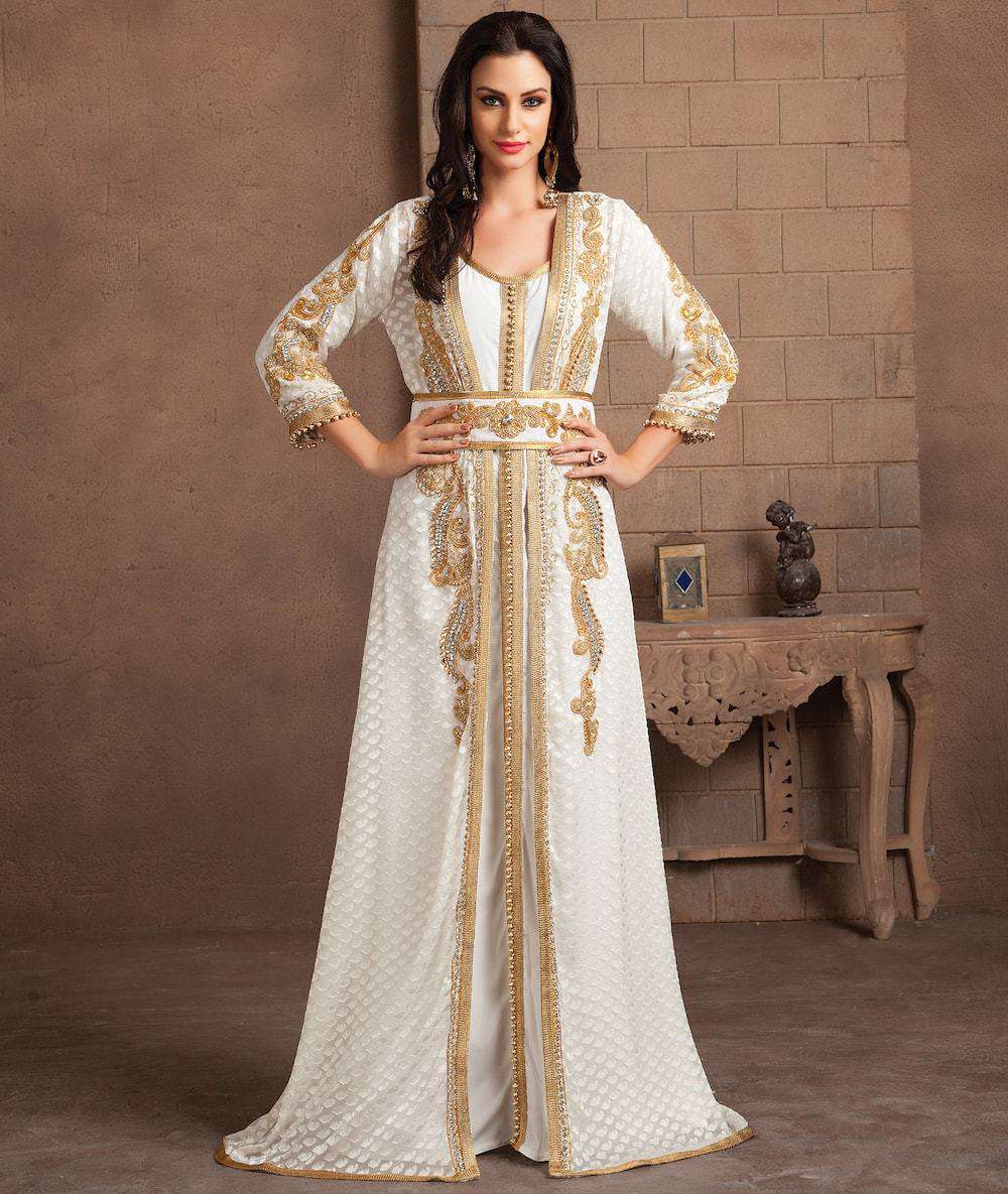 Gleaming Off White Party Wear Handmade Gown Designer Takchita MYPF1203