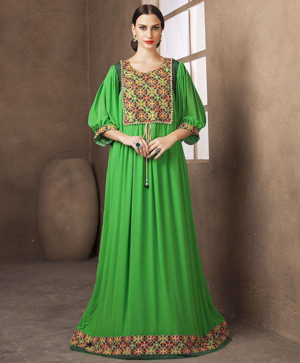 Classic Green Embroidered Party Wear Islamic Dress MYPF1205