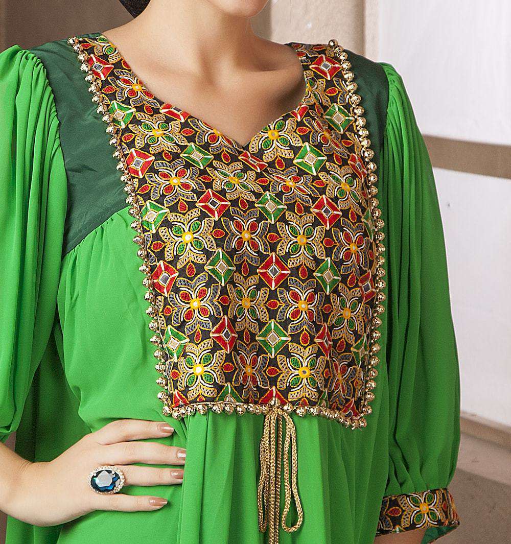 Classic Green Embroidered Party Wear Islamic Dress MYPF1205