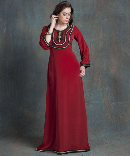 Maroon Crepe Wedding Gown Designer Hand Beaded Islamic Dress MYPF1222