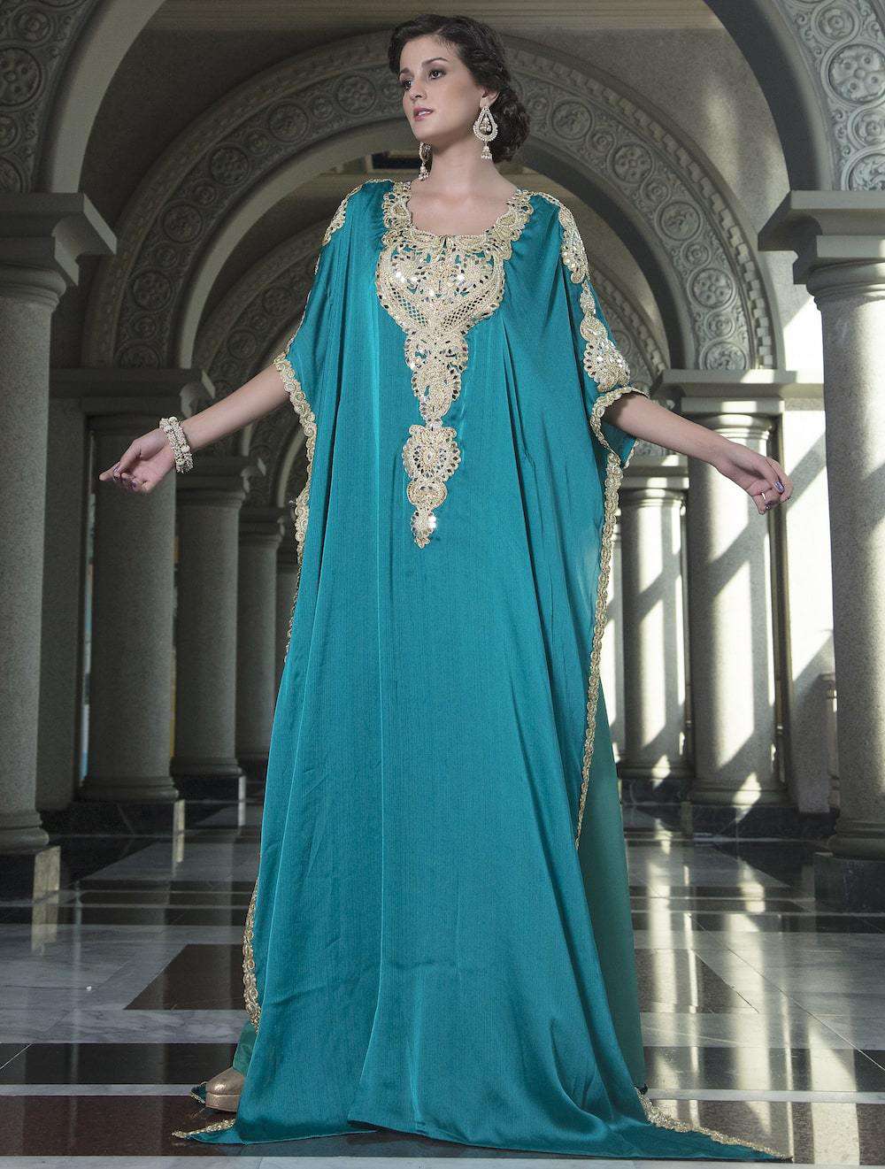 Sea Green Evening Dress Arabic Kaftan MYPF1231