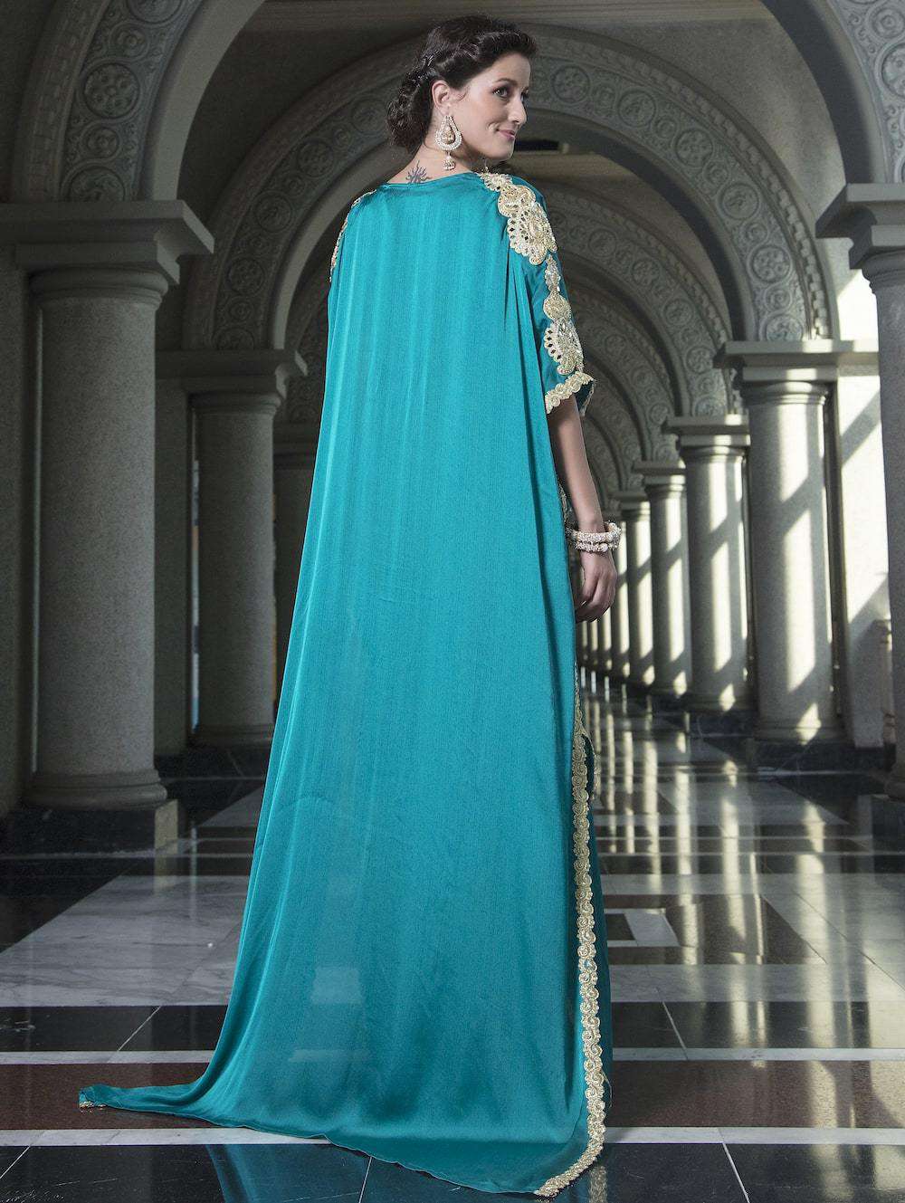 Sea Green Evening Dress Arabic Kaftan MYPF1231