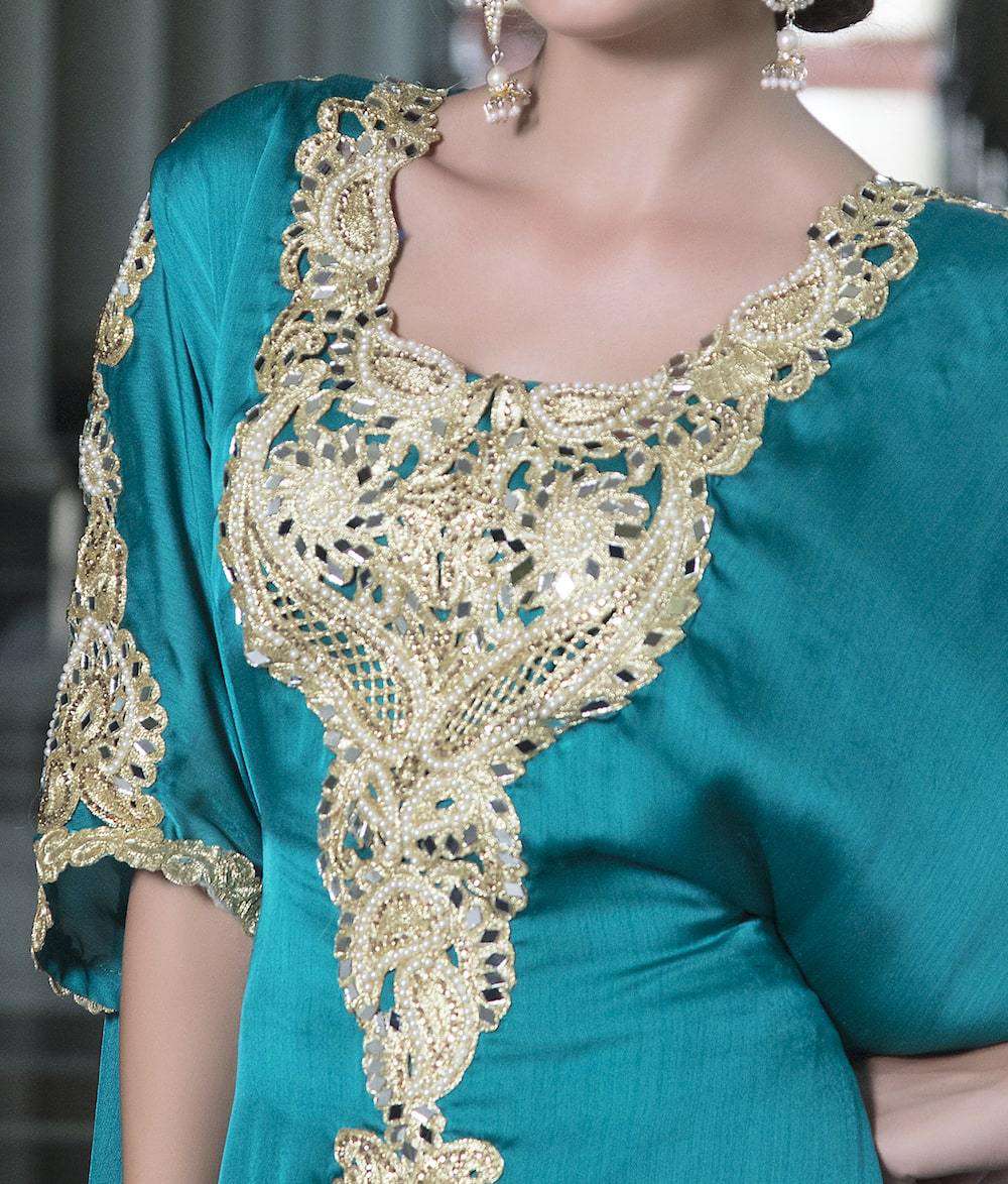 Sea Green Evening Dress Arabic Kaftan MYPF1231