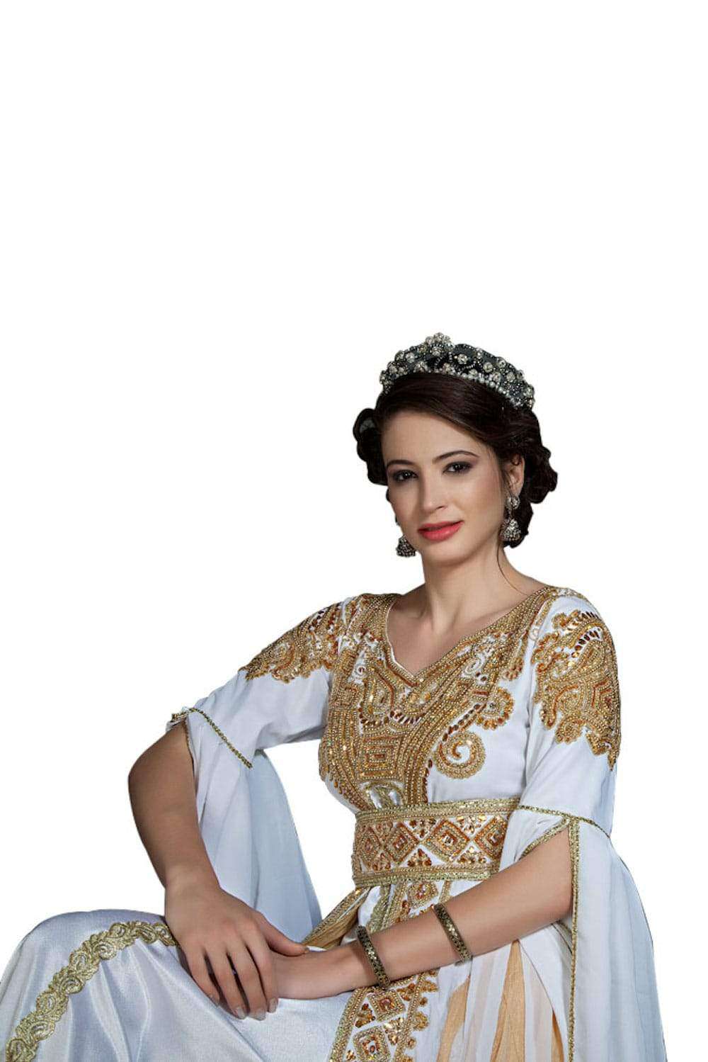 Unique White & Gold Embroidered Designer Caftan