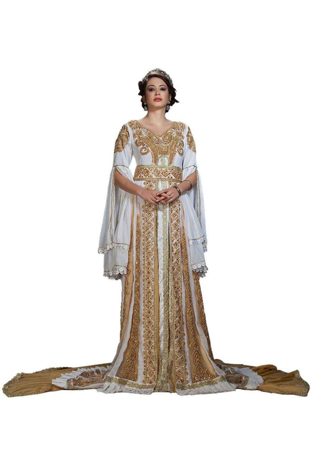 Unique White & Gold Embroidered Designer Caftan