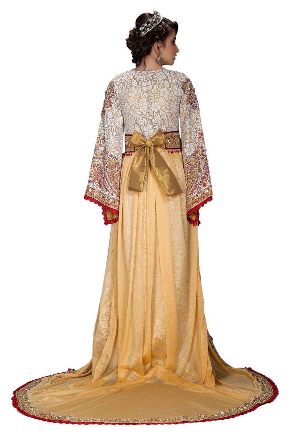 Exclusive Beige Wedding Moroccan Kaftans With Bell Sleeve