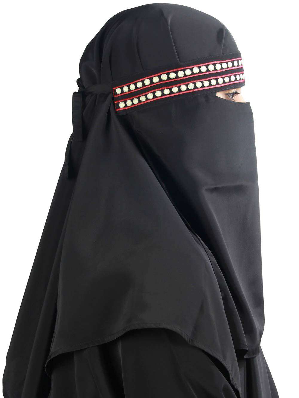 Yumn Black Crepe Embroidered Niqab