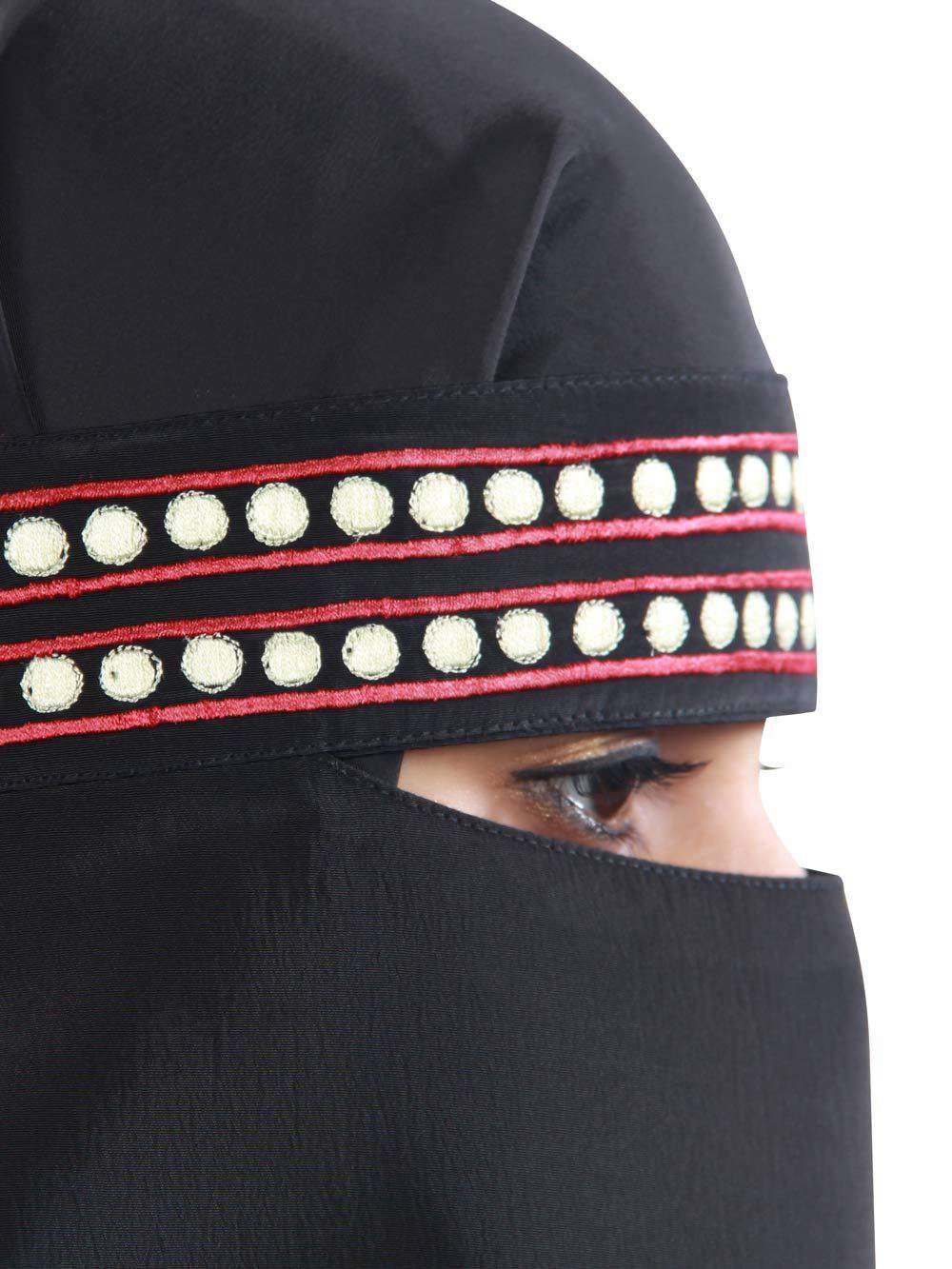 Yumn Black Crepe Embroidered Niqab